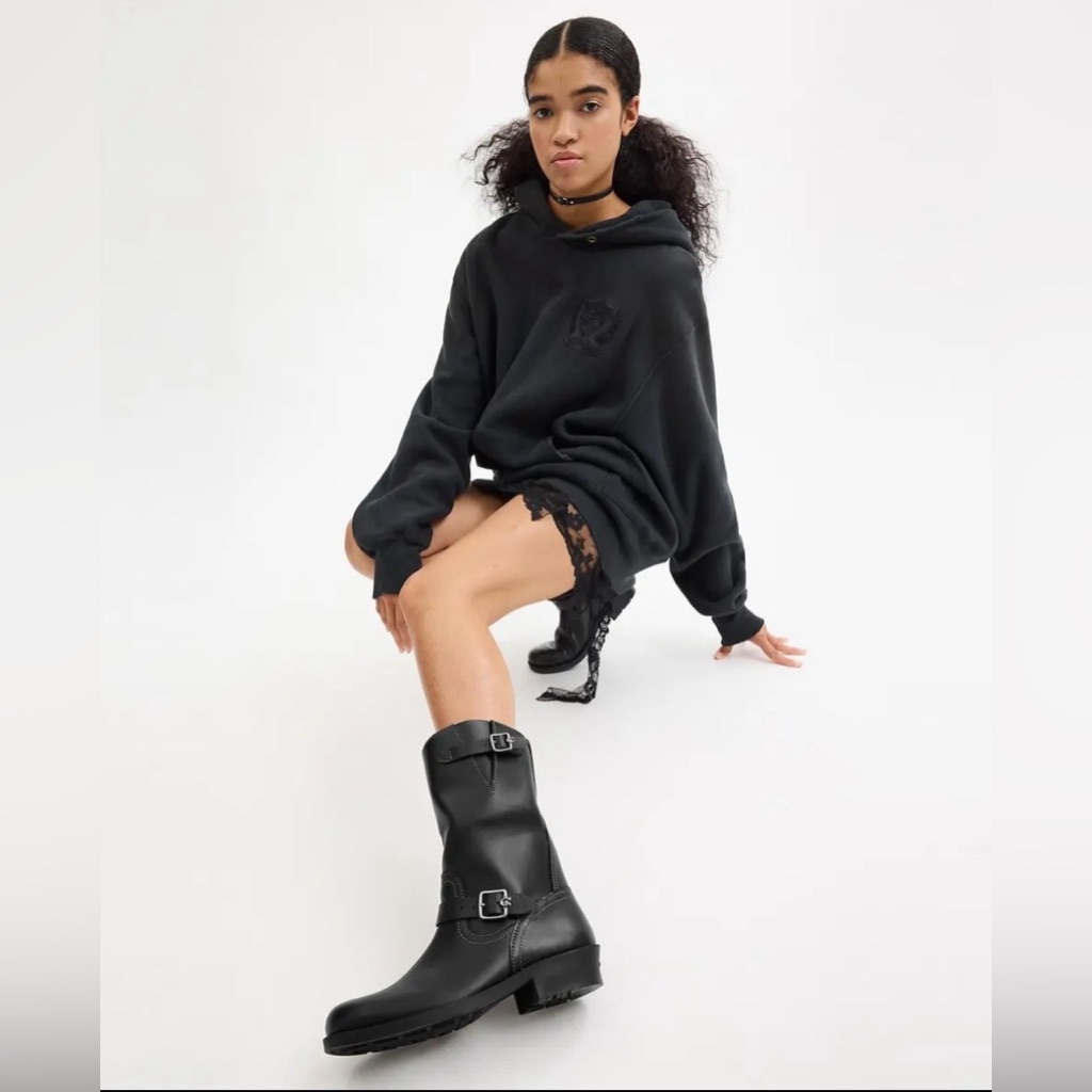 Coach Women's Dawn Black Leather Moto Pull-On Harness Biker Boots Size 5.5 B